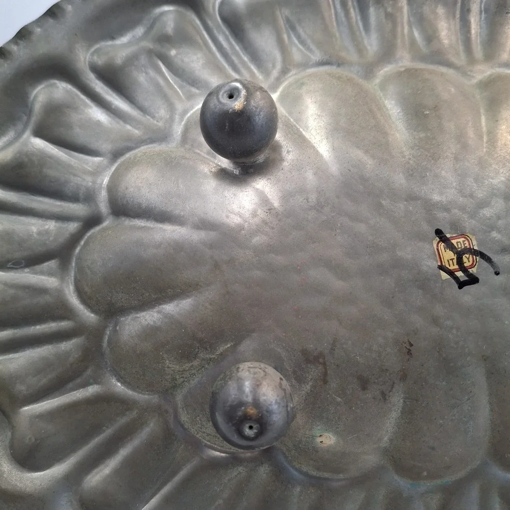 Vintage Italian Copper Footed Tray Scalloped Fluted Oval Serving Platter Italy